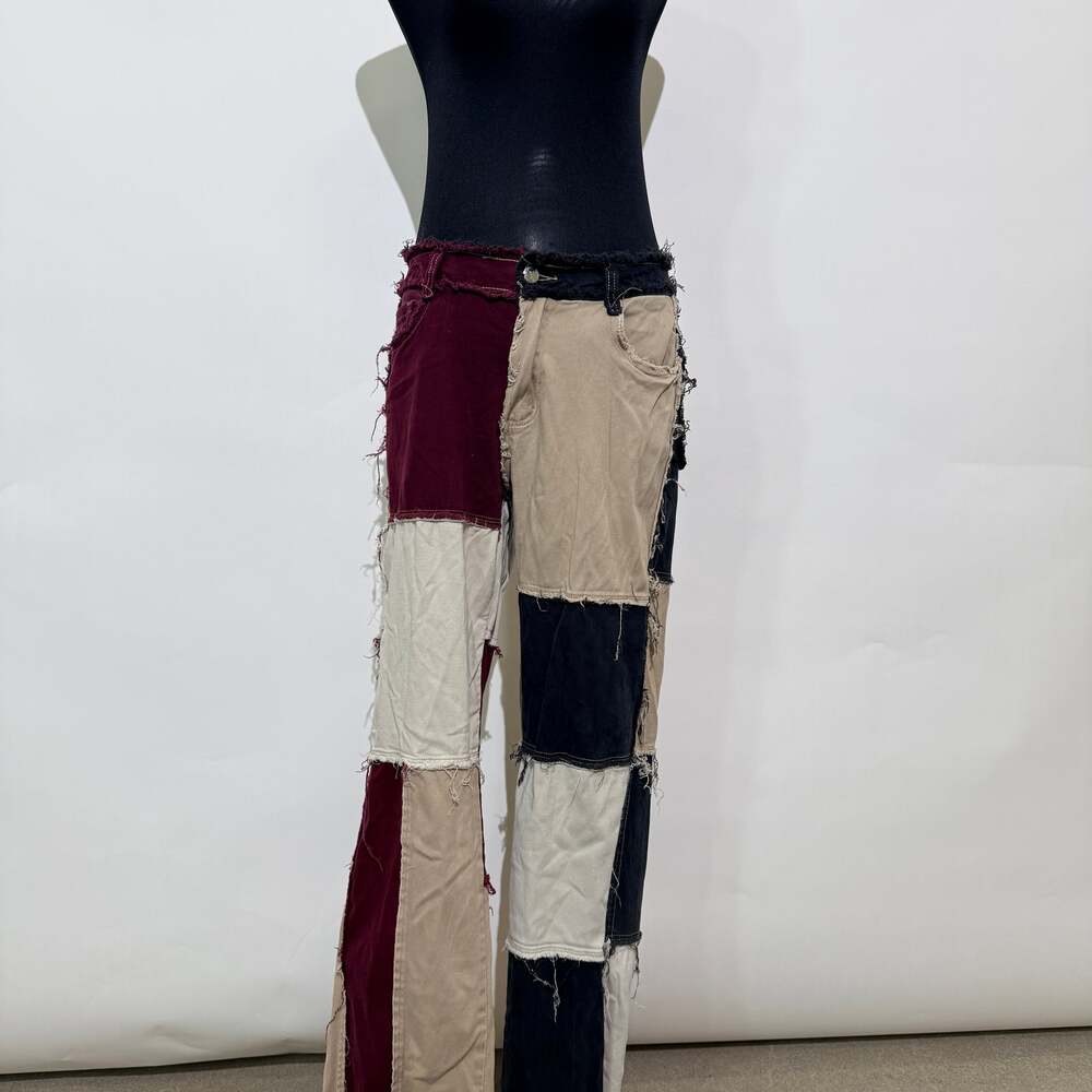 Jaded London Brown Patchwork Distressed Frayed Denim Boyfriend Jeans